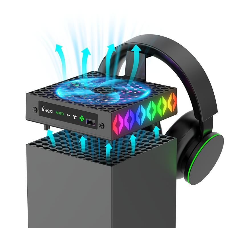 Cooling Fan with RGB Light & Headphone Hanging Storage Bracket, 1 Count Console Cooling Fan, Game Accessories for Xbox Series X Console