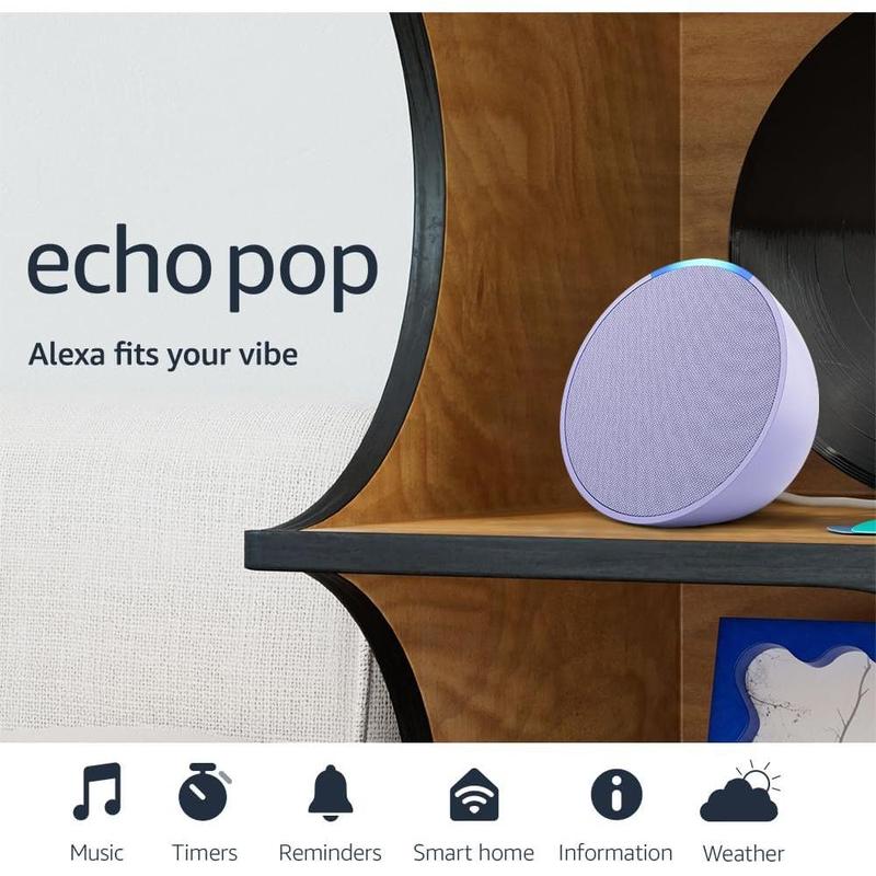  Echo Pop (newest model), Our smallest Alexa speaker, Fits in any room, Lavender Bloom Audio Bluetooth