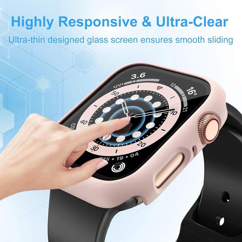 Solid Color PC Case + Tempered Glass Screen Protector Integrated Watch Case (4 Counts set), Anti-fall Fashion Casual Watch Case Compatible with Apple Watch