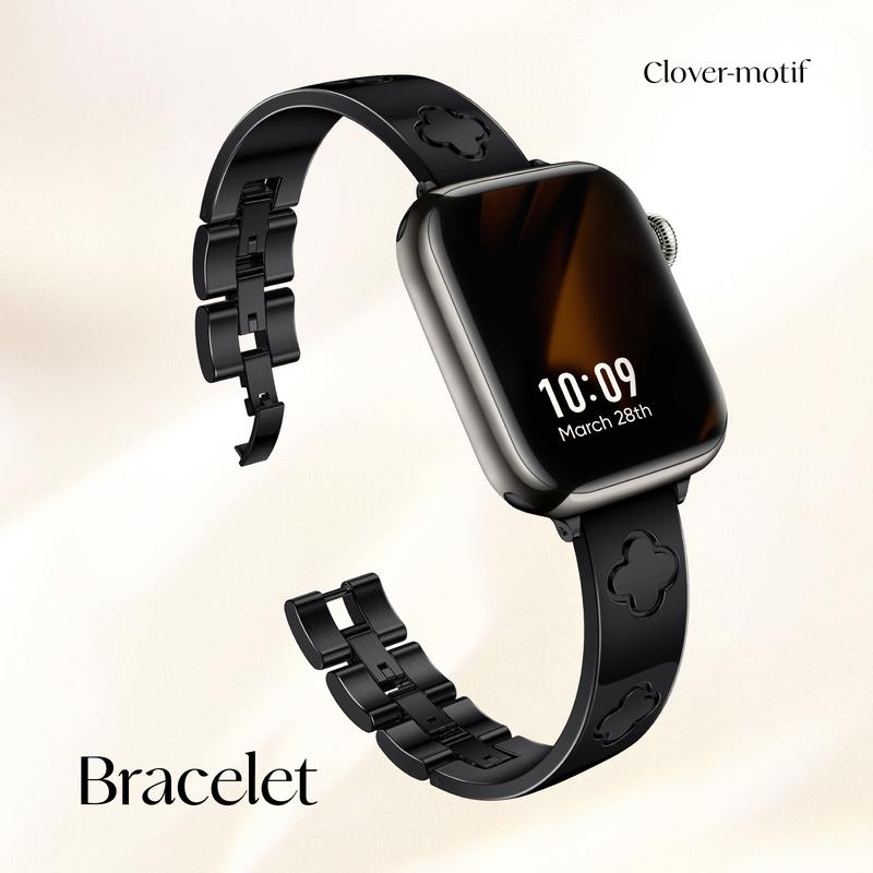 Missair Black Band & Cover Case Diamond Compatible with Apple Watch 40mm 41mm 44mm 45mm, Adjustable Stainless Steel Dressy Bracelet Wearable Accessory