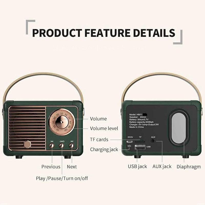 Vintage Style Wireless Bluetooth-compatible Speaker, Multipurpose Portable Mini Speaker with Built-in Microphone, Music Player for Home Office Outdoor Travel