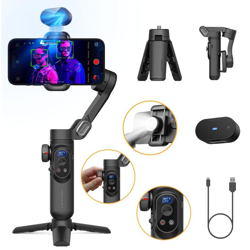 3-axis Cellphone Gimbal Stabilizer, AI Visions Sensor for Face Tracking, Wireless Selfie Gimbal Compatible with iPhone & Android Smartphone for Vlog Recording, Stocking Fillers Gift