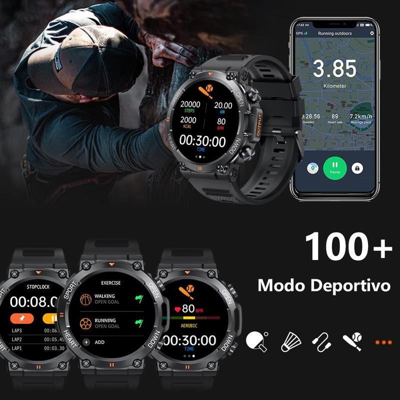 1.39 Inch HD Screen Smart Watch, Multipurpose Men's Sports Fitness Tracker with Heart Rate Monitoring, Outdoor Smart Watch for Android IOS Smartphone, Wearable Smart Watch for Men