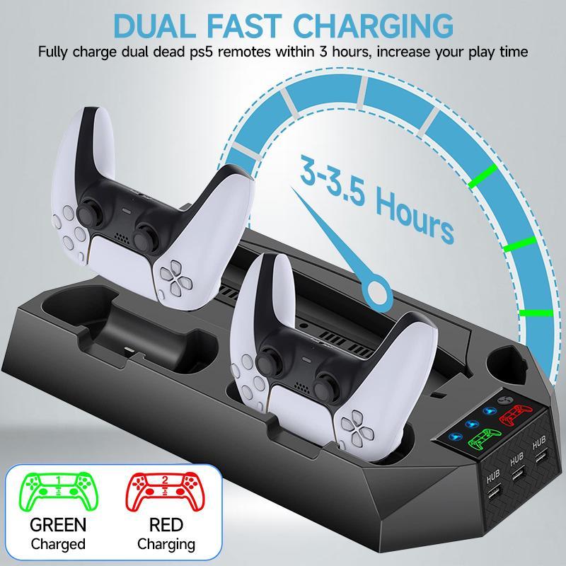 Charging Station for PS5, 1 Count Dual Controller Charging Station, Headset Holder, Media Slot, Console Accessories