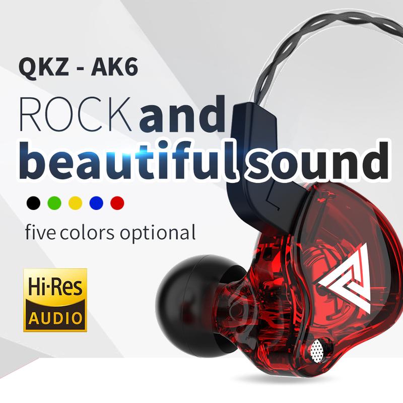 QKZ AK6 Portable Wired In-Ear Headphones with Mic, HiFi Subwoofer Noise Cancelling Wired Earbuds for Gaming Sports, 3D Stereo Sound, 8D Audio, Headset Electronic