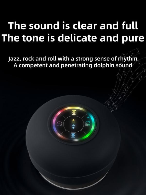 Mini Bluetooth Shower Speaker with LED light, Portable IPX4 Waterproof, Hands-Free Speakerphone. Rechargeable Using Micro USB, Wireless Stereo for Beach, Shower & Home Audio Smartphone suction cup