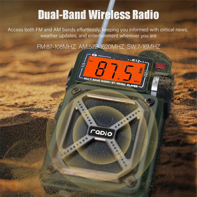 Portable AM FM WB Shortwave Radio with Bluetooth 5.4, Hand Crank, Solar Power, SOS & Flashlight for Hurricane Preparedness & Outdoor Use sleep timer