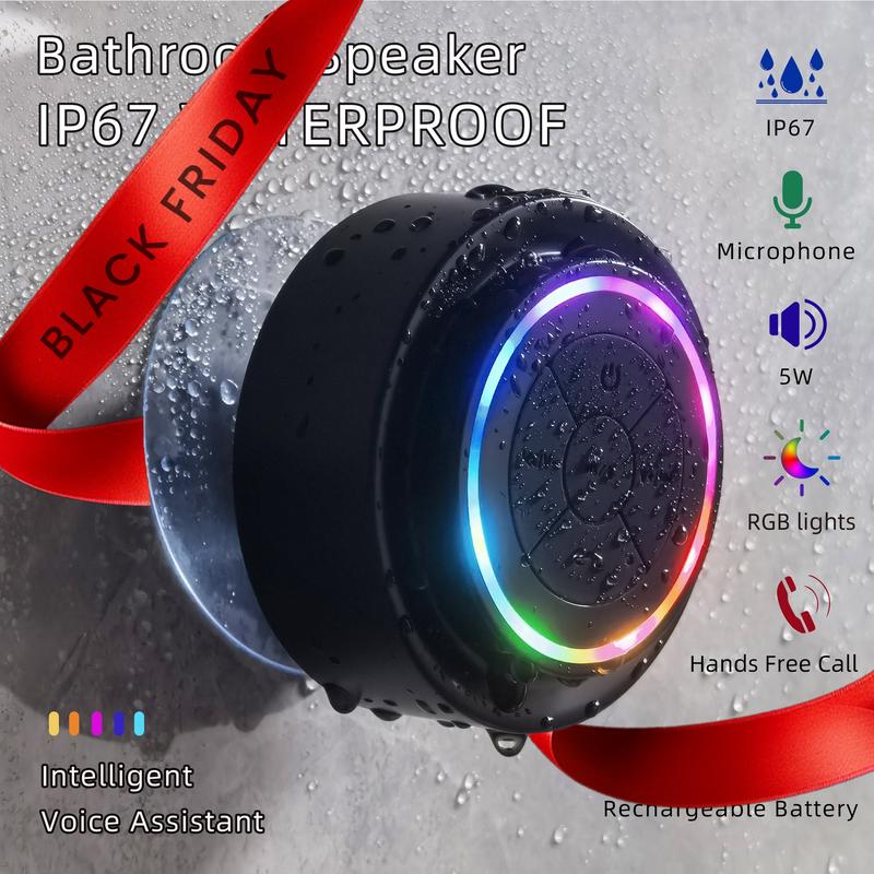 Mini Bluetooth Shower Speaker,Rechargeable Waterproof Speaker with LED Light, Portable Bluetooth-compatible Speaker for Beach, Pairs Easily to Phones, Tablets, Computer,Shower & Home,Gift for Men & Women.