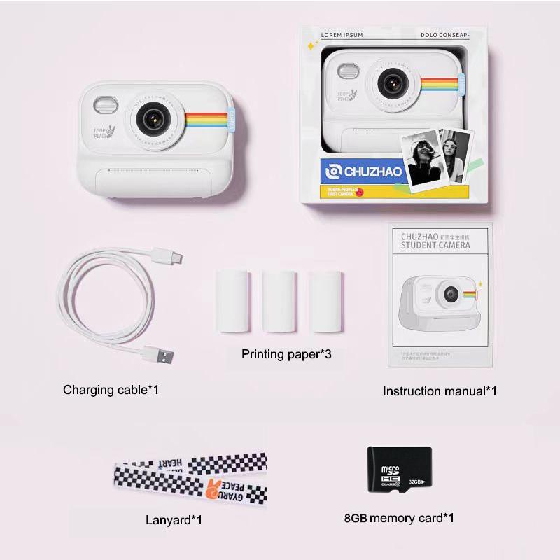 Instant Printing Camera for Kids, 1080p Polaroid Camera, Creative Christmas Birthday Gift for Girls Boys, HD Digital Camera Portable Toy with Printing Paper 8GB Memory Card Charging instant print