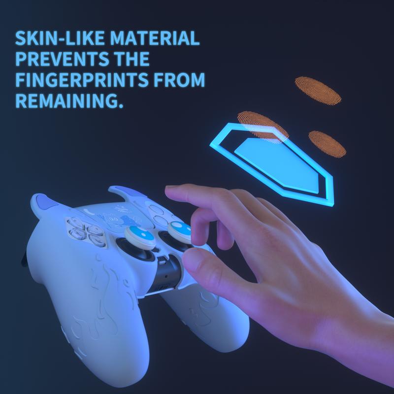 PlayVital Cute Demon Controller Silicone Case for ps5, Kawaii Controller Cover Gamepad Skin Protection for ps5 with Touch Pad Sticker & Thumb Grip Caps Accessories - Blue