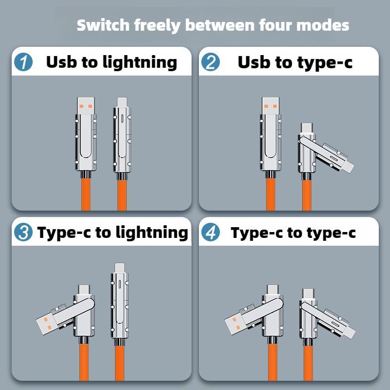 4-in-1 Type-C Charging Data Cable, Multipurpose Phone Fast Charging Data Cable, Multifunctional USB Charging Cable for iPhone & iPad