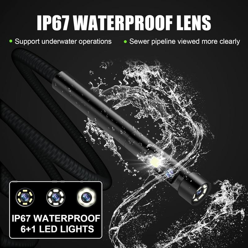 Dual Lens Industrial Endoscope Camera, 1080P Digital Borescope Inspection Camera with Light, 4.3 Inch Digital Video, 7.9mm IP67 Waterproof Scope Camera, 16.5FT Semi-Rigid Cable, 32GB Card