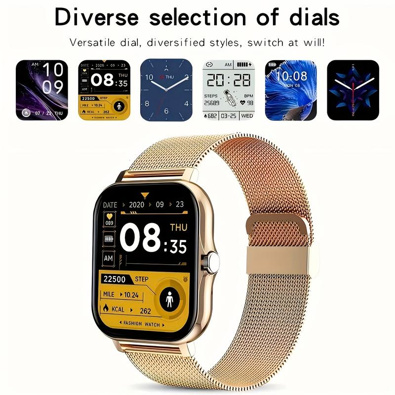 Business Style Smart Watch, Equipped with Full Touch Display, SMS Phone Notification, Weather Update, Multiple Sport Mode, Pedometer, Calorie Counter-Zinc Alloy Case, Square Dial, USB Rechargeable Lithium Polymer Battery, silicone and Stainless Steel Stra