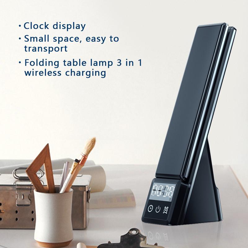 7-in-1 Lumi-Charge Mini Smart Desk Lamp: Wireless charger, USB port, digital clock, alarm, & compatibility with smartwatches, iOS & AirPod