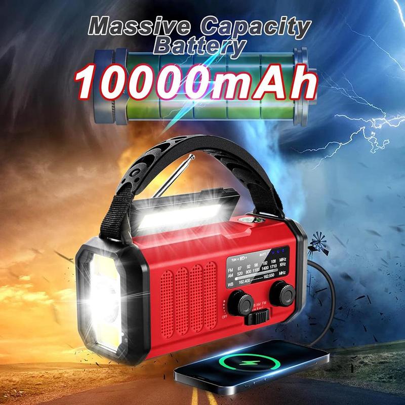 10000mAh Emergency Radio, NOAA AM FM Weather Radio, USB Type-C Charging, Dynamo Radio, Torch & LED Reading Light, SOS Alarm, Compass for Camping