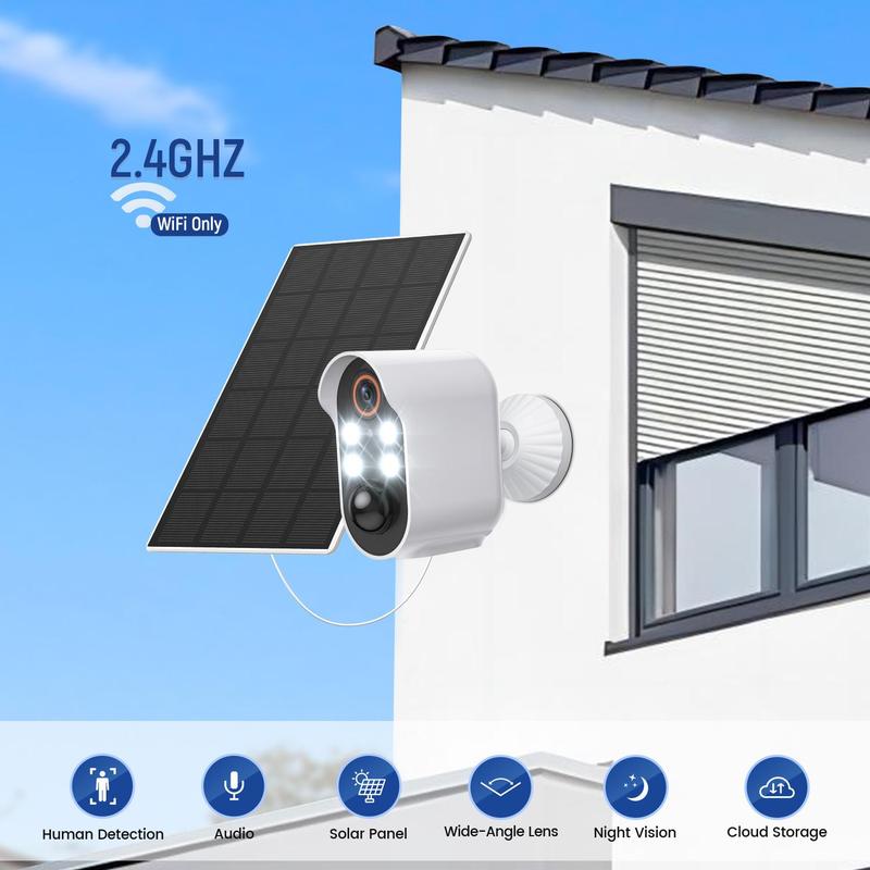 Wireless Outdoor Solar Security Camera, HD Color Night Vision Security Camera with AI Human Detection, IP65 Weather-Resistant Security Camera with Two-Way Communication  for Outdoor