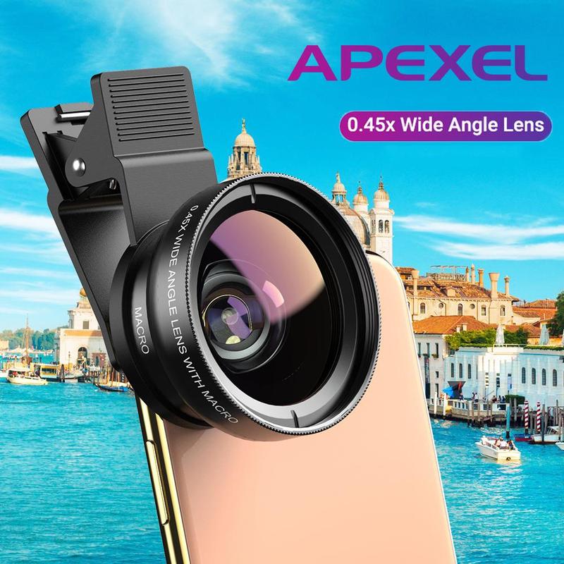 APEXEL 2 in 1 0.45X Wide Angle & 12.5X Macro Lens, Mobile Phone Lens, Mobile Phone Accessories for iPhone Huawei Samsung Xiaomi Android Smartphone