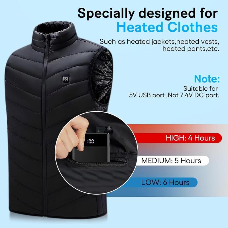 Pocket Size 10000mAh Heated Vest Battery Pack,5V 2A Heated Jacket Power Bank,LCD Display Portable Charger for Heated Coat,Heated Pants,Heated Clothing etc.Birthday Christmas gifts