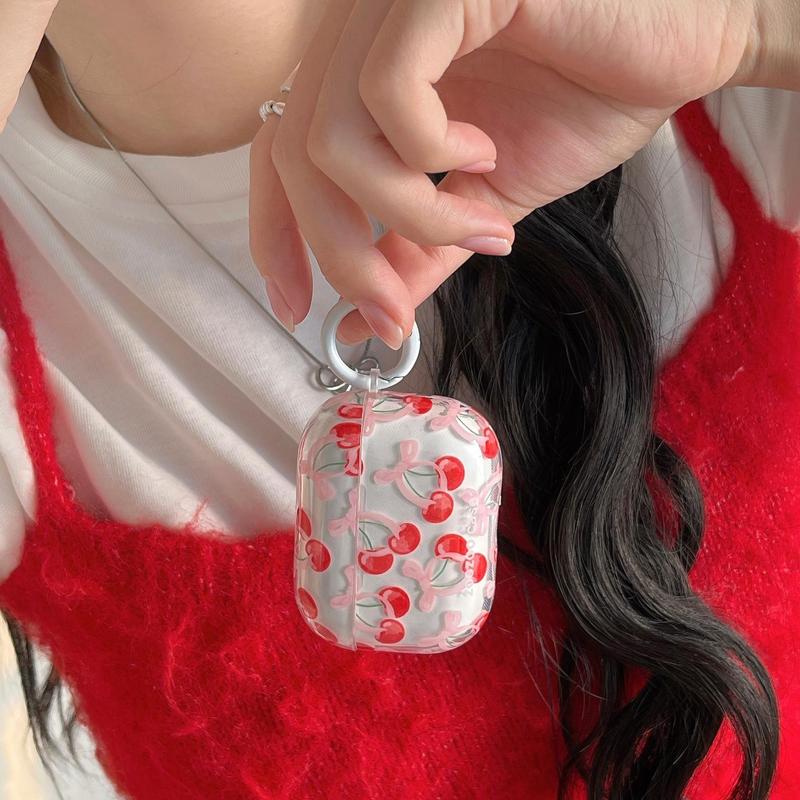 Cute Cherry Pattern Earphone Case with Keychain, 1 Count Decorative Earphone Protector Cover, Earphone Accessories Compatible with AirPods Series