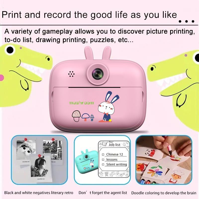 1080P Instant Print Cameras, Cartoon Rabbit Design Mini Camera with Front & Rear Cameras, Portable Polaroid Camera with 3 Rolls Print Paper, Stocking Fillers Gift, Cameras