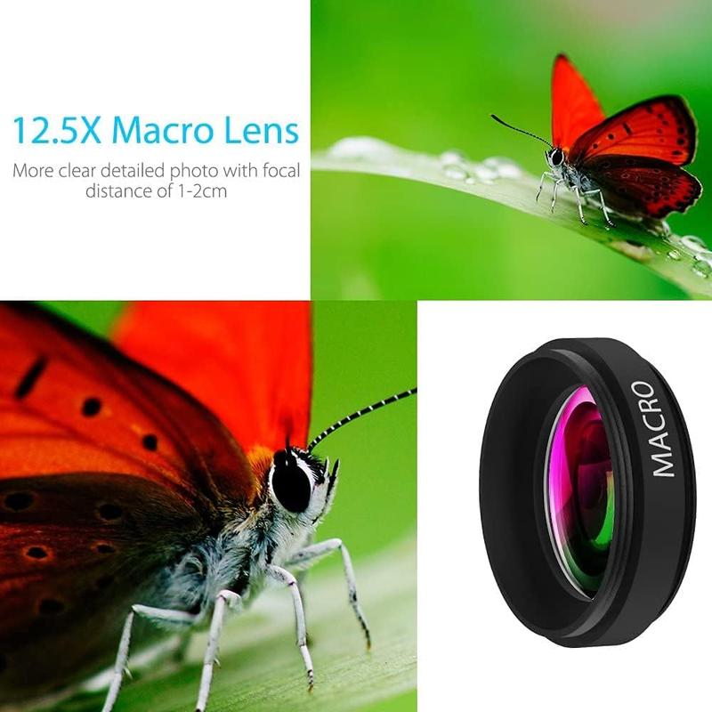 2 in 1 Clip-on Lens Kit, 0.45X Wide Angle & 12.5X Macro Lens with Storage Bag, Portable Camera Lens Kit for Most Smartphone Models