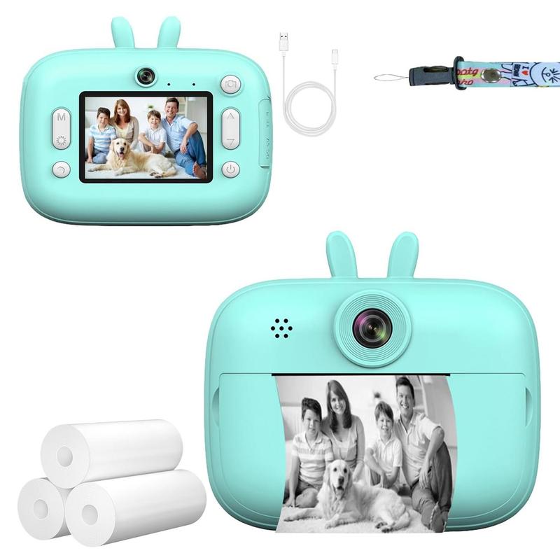 1080P Instant Print Cameras, Cartoon Rabbit Design Mini Camera with Front & Rear Cameras, Portable Polaroid Camera with 3 Rolls Print Paper, Stocking Fillers Gift, Cameras