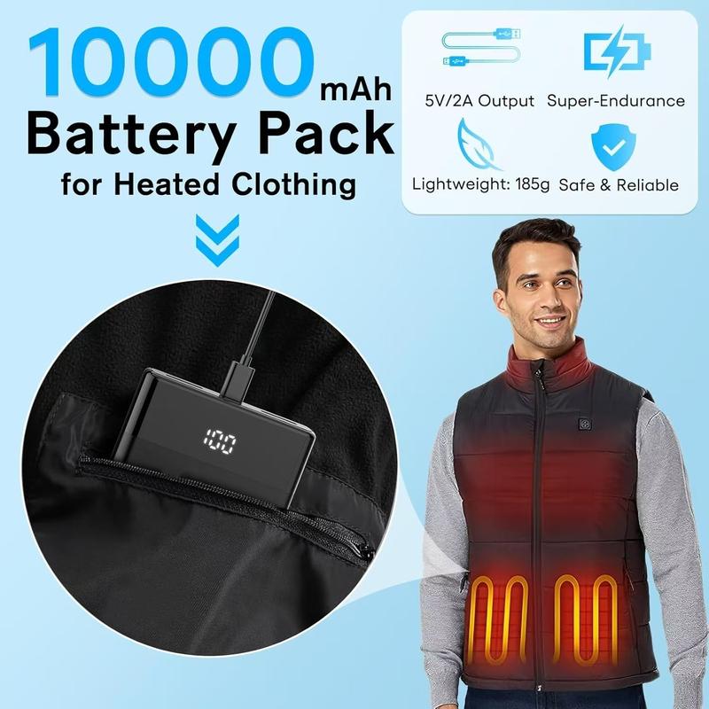 Pocket Size 10000mAh Heated Vest Battery Pack,5V 2A Heated Jacket Power Bank,LCD Display Portable Charger for Heated Coat,Heated Pants,Heated Clothing etc.Birthday Christmas gifts