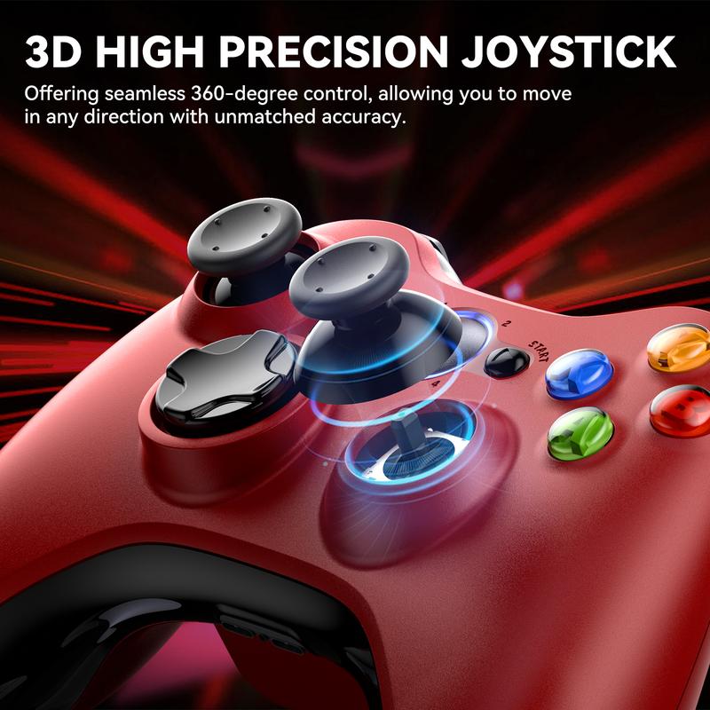 Xbox 360 Wireless Controller for Xbox 360, 2.4GHZ Game Joystick Controller Gamepad Remote Compatible with Xbox 360 360 Slim, PC Windows 7,8,10 (Red)