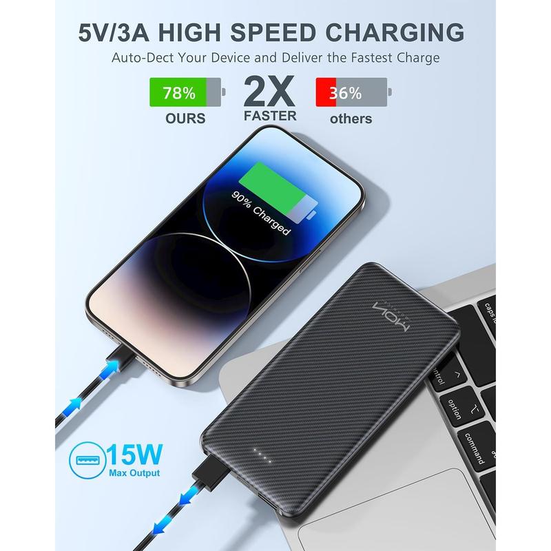 Power Bank Portable Charger 10000mAh USB-C in Out, 5V 3A Slimmest Battery Pack for Heated Jackets Vests, Compatible with iPhone 15 14 13 12, Galaxy S24 S23 S22, iPad, Pixel, etc (Black)