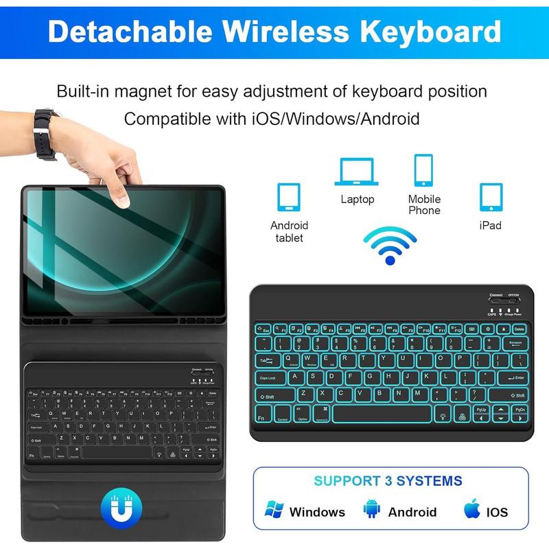 Soppy keyboard case with mouse for Galaxy Tab S10 + S9 + S9 Fe +  S8 +  S7 +  S7 FE 12.4 