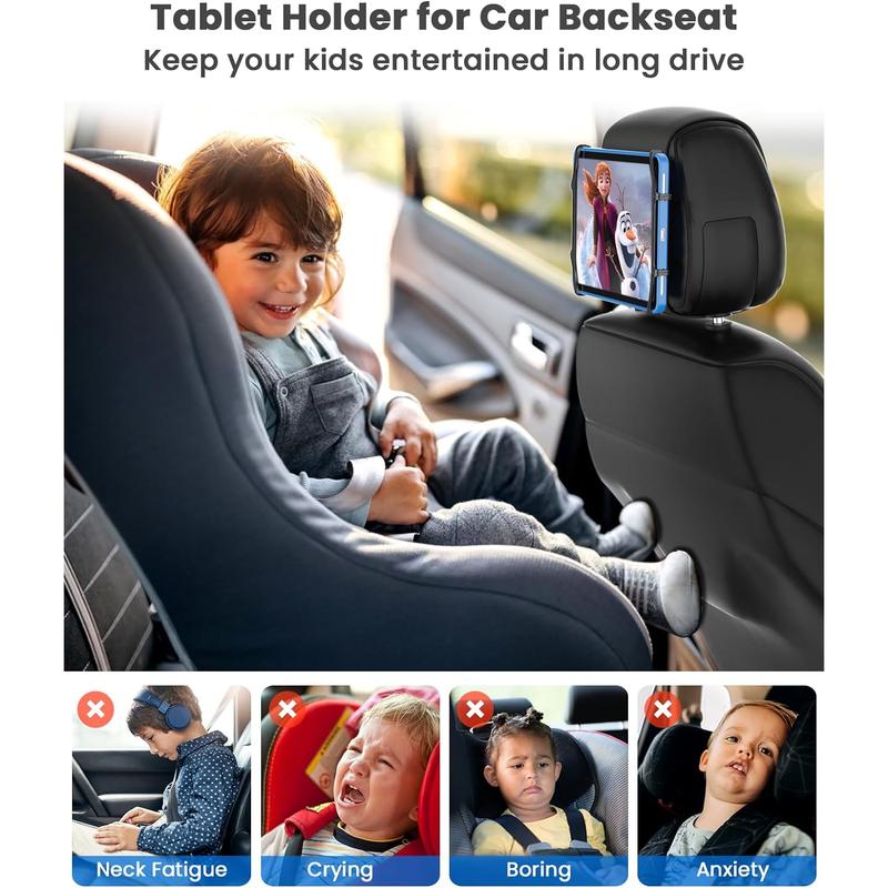 WONNIE Tablet Holder for Car, Upgraded Ipad Holder for Car Back Seat Headrest Mount Holder for Kids with Anti-Slip Strap,Silicone Holding Net Fits All 7-12.9'' Tablets WONNIE