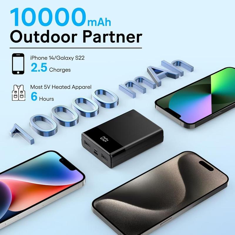 Pocket Size 10000mAh Heated Vest Battery Pack,5V 2A Heated Jacket Power Bank,LCD Display Portable Charger for Heated Coat,Heated Pants,Heated Clothing etc.Birthday Christmas gifts