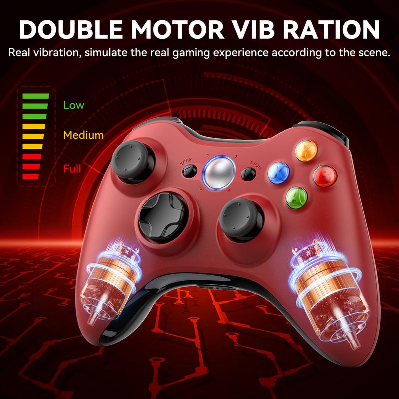 Xbox 360 Wireless Controller for Xbox 360, 2.4GHZ Game Joystick Controller Gamepad Remote Compatible with Xbox 360 360 Slim, PC Windows 7,8,10 (Red)