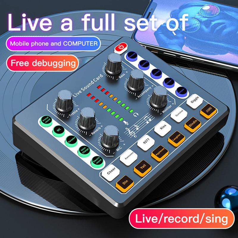 M8 Wireless Microphone, Live Sound Card Microphone Amplifier, Wireless Bluetooth-compatible DJ Equipment, Live Atmosphere Tuner, for Live Streaming Applications