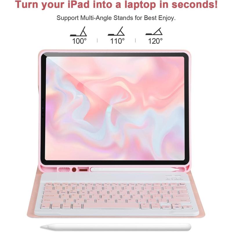 Keyboard Case for iPad Air 13 2024 M2,iPad Pro 12.9 '' 6th 5th Generation,iPad Pro 12.9'' Generation Case with Keyboard 2022,Detachable  Keyboard for iPad Pro 12.9'' with Pencil Holder,Pink