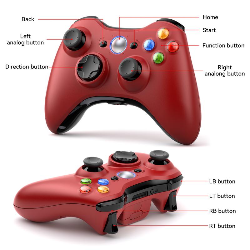 Xbox 360 Wireless Controller for Xbox 360, 2.4GHZ Game Joystick Controller Gamepad Remote Compatible with Xbox 360 360 Slim, PC Windows 7,8,10 (Red)