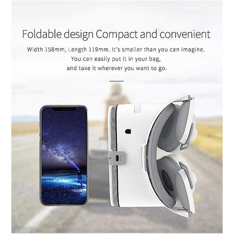 VR Headset for iPhone Apple Android PC Phone, 3D Virtual Reality Headset VR Goggles Glasses for Kids & Adult Play Game Watch 3D IMAX Movie, White