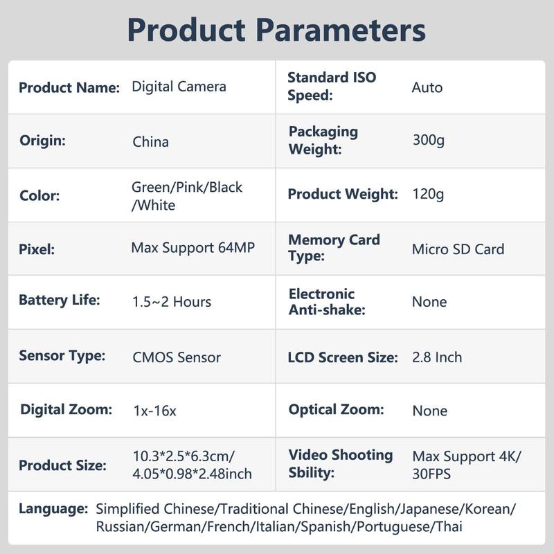 4K & 64MP Digital Camera, 16x Digital Zoom Camera with 32G Memory Card, Compact & Portable Mini Camera with Auto Focus for Pictures