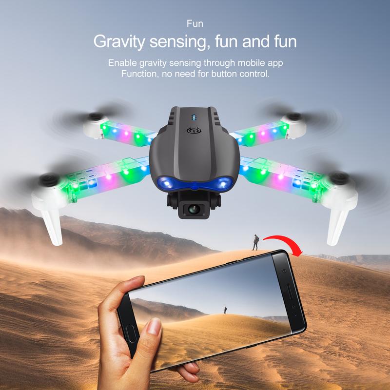 2024 Foldable Drone with 4K Dual Camera for Adults, RC Quadcopter WiFi FPV Live Video, Altitude Hold, Headless Mode,Colourful LED Light,Grey