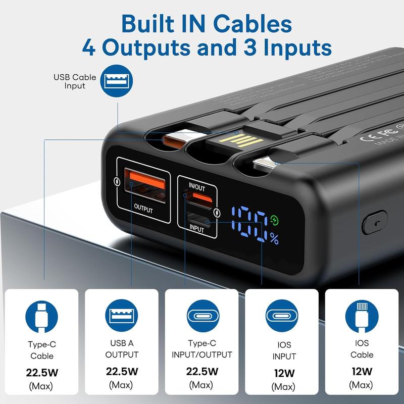 5V 2A 10000mAh Heated Vest  Pack,Fast  Portable Charger with Built in Cables,LCD Display Power  for Heated Jacket Heated Clothing   iPad etc.