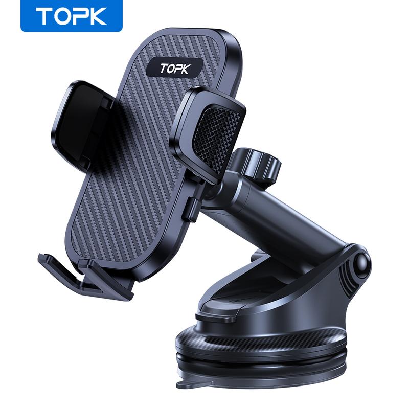 TOPK D42N Car Phone Mount, Upgraded Support Full-range Adjustment Cell Phone Holder for Dashboard Hands-Free Automobile Compatible with All Smartphones Accessories Cellphone Stand Adjustable