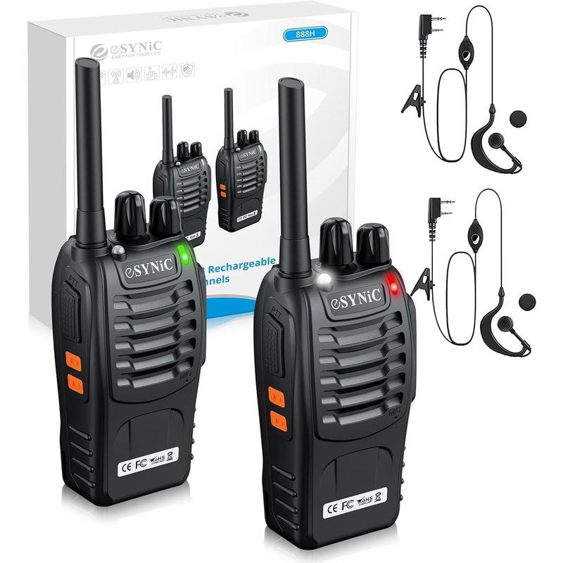 eSynic 2Pcs Professional 2 Way Radio Walkie Talkies Portable Adult Walkie Talkies Rechargeable Support 16 Channel VOX Function with Original Earpieces Perfect for Daily Use Audio Communication Mother's Day Gift