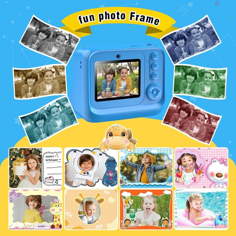 Instant Print Camera for Kids Age 3-12 Girls Boys 1080P HD Digital Video Cameras with 5 Print Paper & 32G Card Toddler Portable Travel Toys Camera for Christmas Birthday Gifts