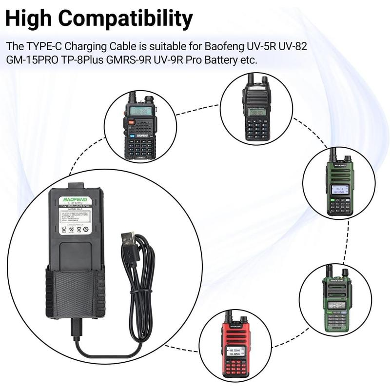 UV-5R Battery 3800mAh USB-Charging Extended Battery UV5R BF-8HP UV-5R Series Radios High Capacity Battery with Type-Charging (2)