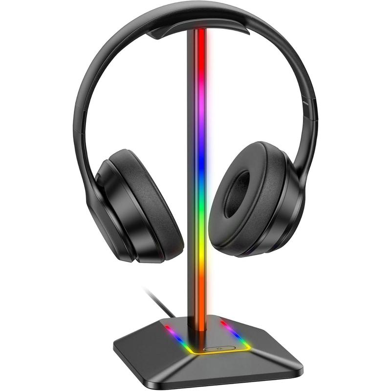 RGB Headphone Stand Desk Gaming Headset Holder with 7 Light Modes and Non-Slip Rubber Base Suitable for All Earphone Accessories(Black)