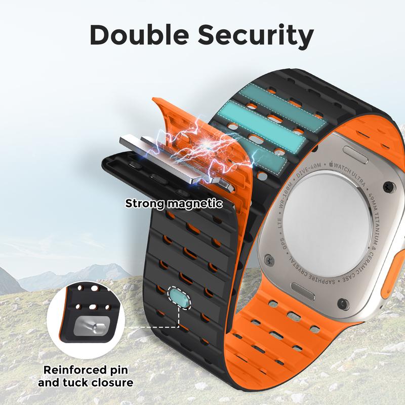 Magnetic Band Compatible for Apple Watch Band 49mm 45mm 44mm 42mm Men, Soft Silicone Strap Breathable Wide Sport Band for iWatch Ultra 2 Series SE 9 8 7 6 5 4 3