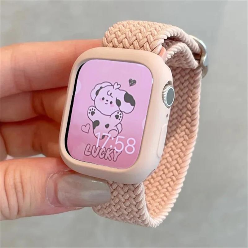 Korean Cute Braided Strap + Case for Apple Watch Band 49mm 41mm 45 44 38 42 Bracelet for iWatch Series 9 8 7 6 5 4 3 SE 40 - Durable Stylish Wearable