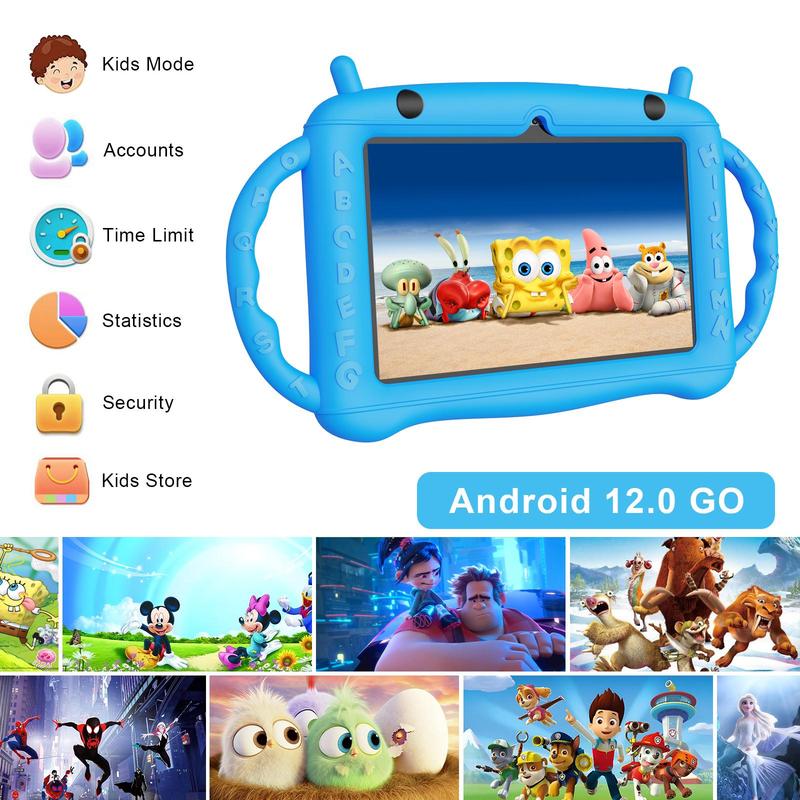 Kids Tablet, 7 inch Tablet for Kids 3-6 32GB ROM Android 12.0 Toddler Tablet with Bluetooth, WiFi, GMS, Parental Control, Dual Camera, Shockproof Case, Educational, Games