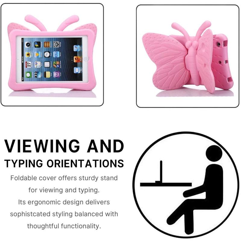 iPad 7 8 10.2 Case iPad 9 10.2 3D Cute Butterfly Case for Light Weight EVA Stand Shockproof Rugged Heavy Duty Friendly iPad Cover for  iPad 10.2 iPad 7th 8th 9th (Pink) Accessories Protection