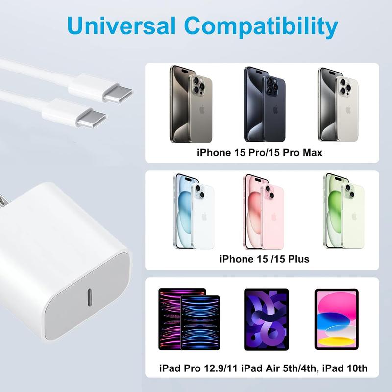 iPhone 15 Charger 20W USB C Charger for iPhone 15 15 Plus Pro Max, iPad Pro 12.9 11 inch, iPad Air 5th 4th, iPad 10th, 2Pack PD Fast Charger Block with 6.6FT Long USB C to C Cable